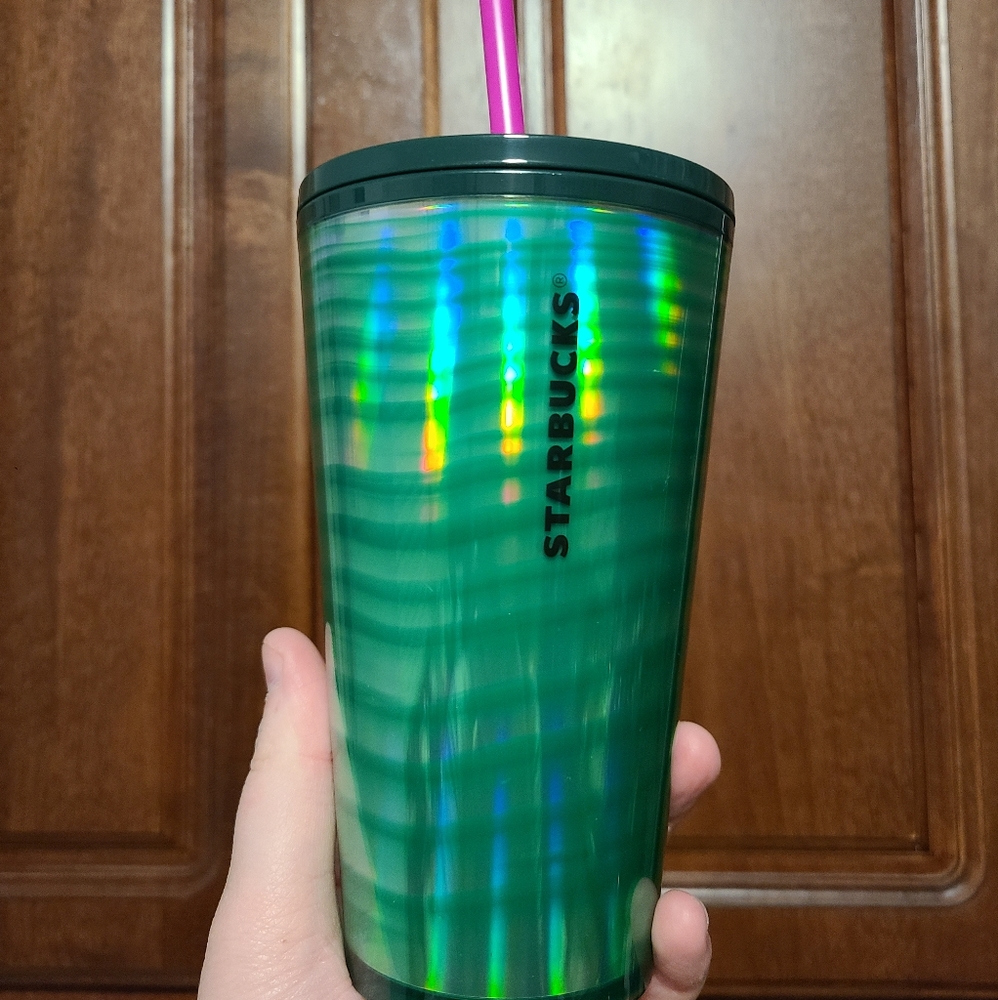 Starbucks Holiday 2021 Striped Swirl Ribbons Green Tumbler